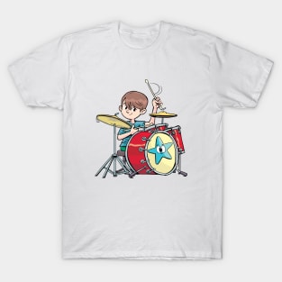 boy beats the drums briskly and agilely T-Shirt